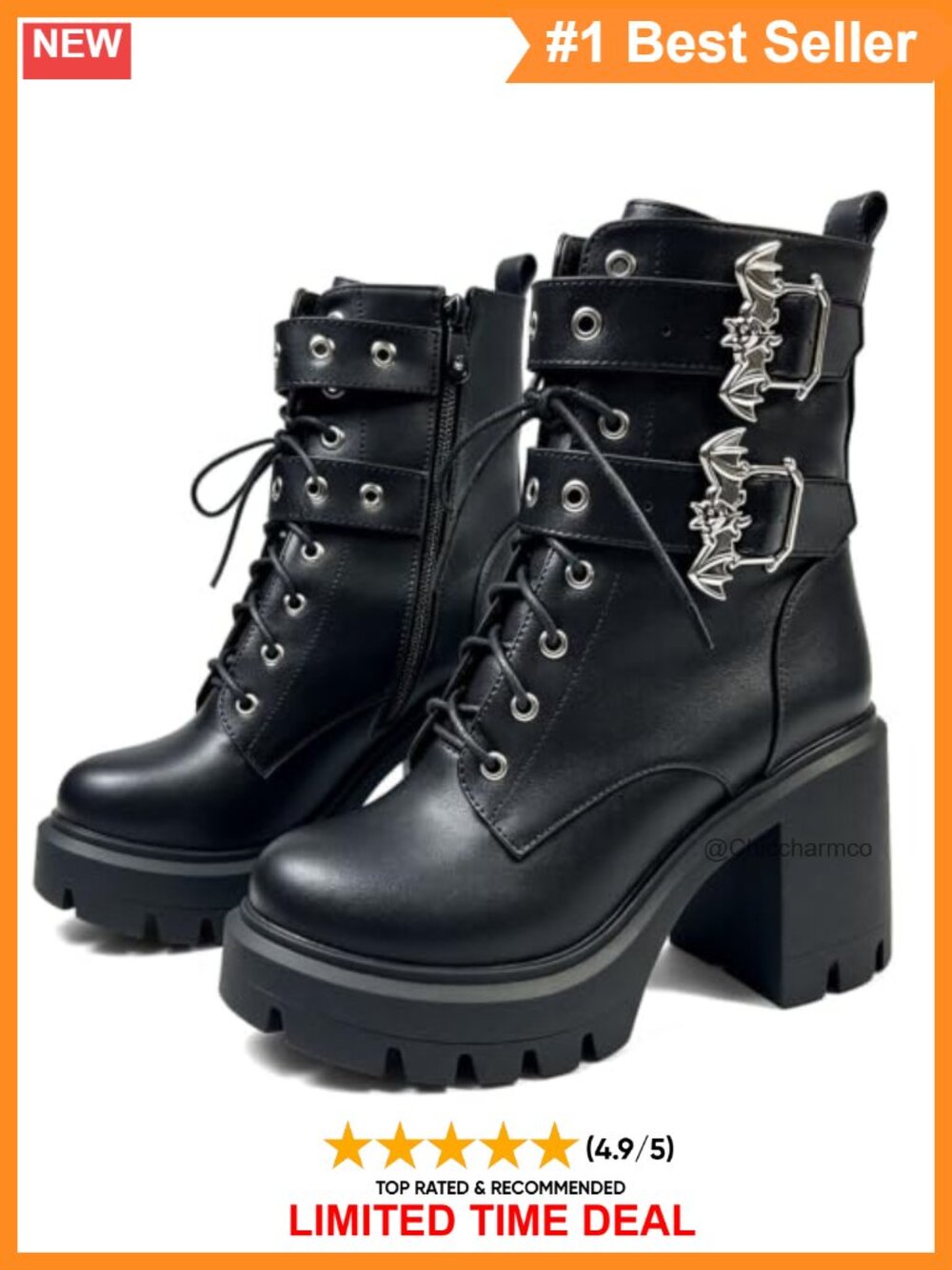 Platform Combat Boots Goth Chunky Heel Ankle Boots Punk Buckle